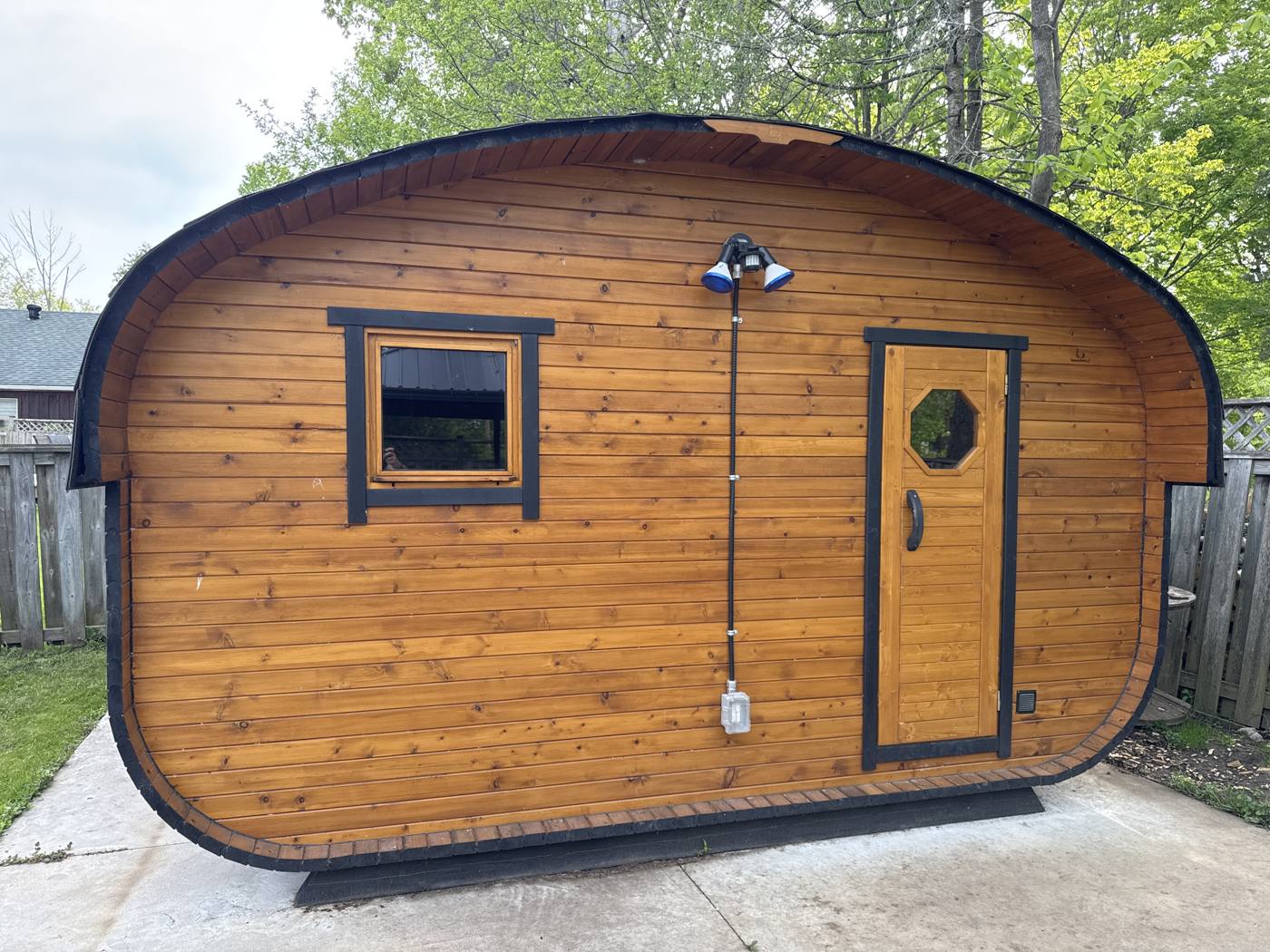 The sauna in the backyard of the Lake Simcoe cottage