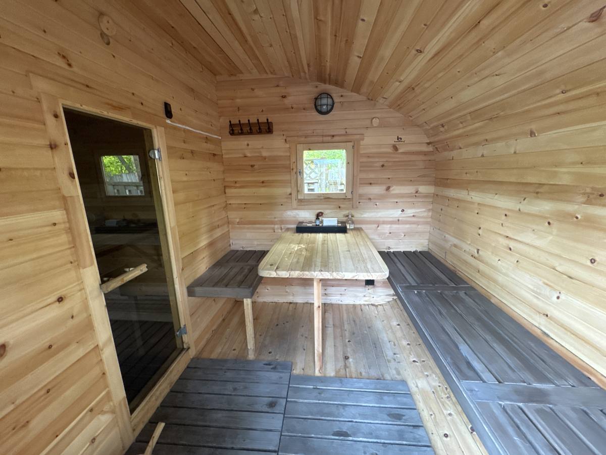 Cedar benches inside the sauna